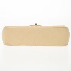 Pre Owned Chanel Beige Caviar Classic Jumbo Flap Bag