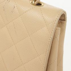 Pre Owned Chanel Beige Caviar Classic Jumbo Flap Bag
