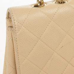 Pre Owned Chanel Beige Caviar Classic Jumbo Flap Bag