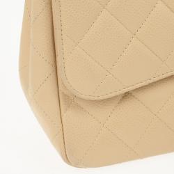 Pre Owned Chanel Beige Caviar Classic Jumbo Flap Bag