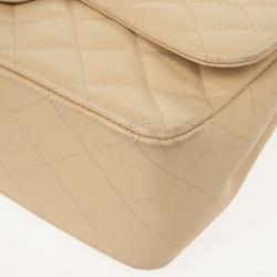 Pre Owned Chanel Beige Caviar Classic Jumbo Flap Bag