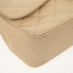 Pre Owned Chanel Beige Caviar Classic Jumbo Flap Bag