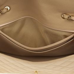 Pre Owned Chanel Beige Caviar Classic Jumbo Flap Bag