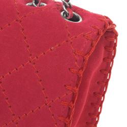 Pre Owned Chanel Pink Suede Flap Bag 