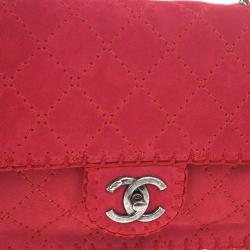 Pre Owned Chanel Pink Suede Flap Bag 