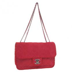 Pre Owned Chanel Pink Suede Flap Bag 
