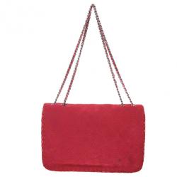 Pre Owned Chanel Pink Suede Flap Bag 