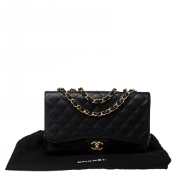 Pre Owned Chanel Black Quilted Caviar Leather Jumbo Classic Single Flap Bag