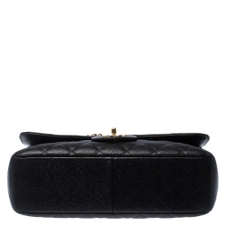 Pre Owned Chanel Black Quilted Caviar Leather Jumbo Classic Single Flap Bag