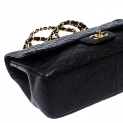 Pre Owned Chanel Black Quilted Caviar Leather Jumbo Classic Single Flap Bag