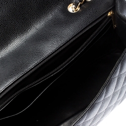 Pre Owned Chanel Black Quilted Caviar Leather Jumbo Classic Single Flap Bag