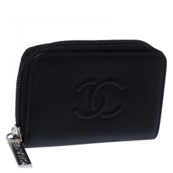 مملوكة مسبقًا Chanel Black Leather Small Timeless CC Zip Coin Purse