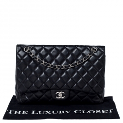 Pre Owned Chanel Black Quilted Leather Maxi Classic Single Flap Bag