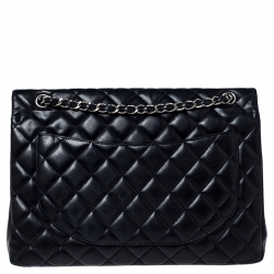 Pre Owned Chanel Black Quilted Leather Maxi Classic Single Flap Bag