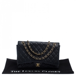 مملوكة مسبقًا Chanel Black Quilted Caviar Leather Maxi Classic Single Flap Bag