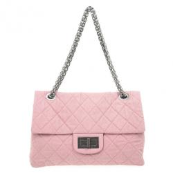 Pre Owned Chanel Rose Denim Quilted  XL Flap Bag
