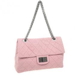 Pre Owned Chanel Rose Denim Quilted  XL Flap Bag