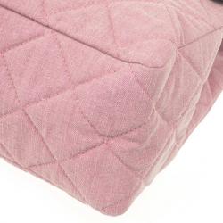 Pre Owned Chanel Rose Denim Quilted  XL Flap Bag