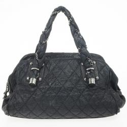 Pre Owned Chanel Black Quilted Distressed Leather Lady Braid Bowler Bag
