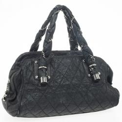 Pre Owned Chanel Black Quilted Distressed Leather Lady Braid Bowler Bag