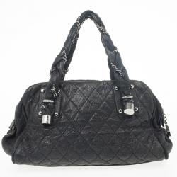 Pre Owned Chanel Black Quilted Distressed Leather Lady Braid Bowler Bag