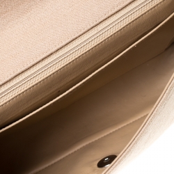 Pre Owned Chanel Beige Quilted Fabric Medium Classic Single Flap Bag