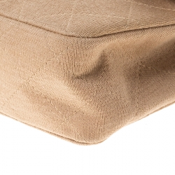 Pre Owned Chanel Beige Quilted Fabric Medium Classic Single Flap Bag