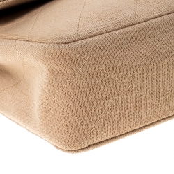 Pre Owned Chanel Beige Quilted Fabric Medium Classic Single Flap Bag