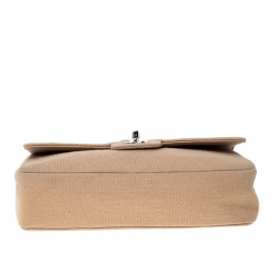 Pre Owned Chanel Beige Quilted Fabric Medium Classic Single Flap Bag