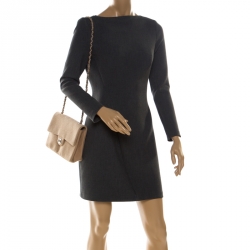 Pre Owned Chanel Beige Quilted Fabric Medium Classic Single Flap Bag