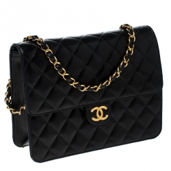 Pre Owned Chanel Black Quilted Leather Small Vintage Classic Single Flap Bag
