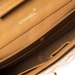 Pre Owned Chanel Beige Quilted Leather Vintage Classic Single Flap Bag