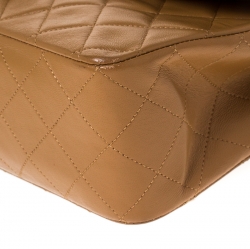 Pre Owned Chanel Beige Quilted Leather Vintage Classic Single Flap Bag