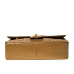 Pre Owned Chanel Beige Quilted Leather Vintage Classic Single Flap Bag