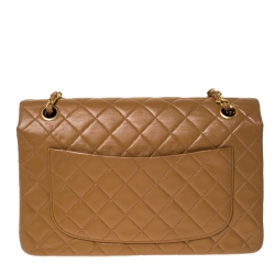Pre Owned Chanel Beige Quilted Leather Vintage Classic Single Flap Bag