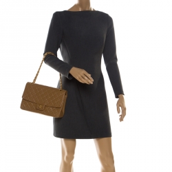 Pre Owned Chanel Beige Quilted Leather Vintage Classic Single Flap Bag