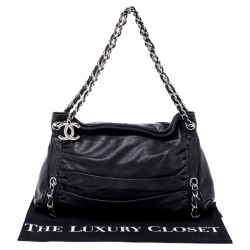  Chanel Black Pleated Leather Chain Shoulder Bag