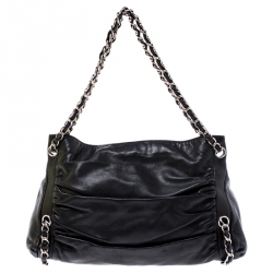  Chanel Black Pleated Leather Chain Shoulder Bag