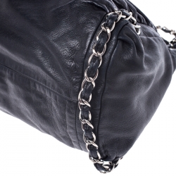  Chanel Black Pleated Leather Chain Shoulder Bag