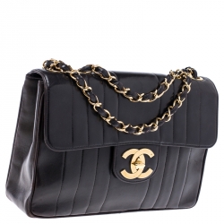 Pre Owned حقيبة شانيل قلاب مزدوج كلاسيك جامبو جلد مبطنة سوداء