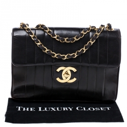 Pre Owned حقيبة شانيل قلاب مزدوج كلاسيك جامبو جلد مبطنة سوداء