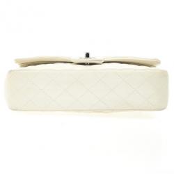 Pre Owned Chanel White Faded Lambskin Medium Flap Bag