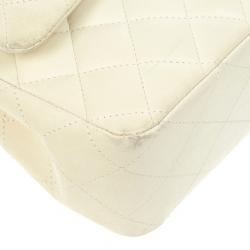 Pre Owned Chanel White Faded Lambskin Medium Flap Bag