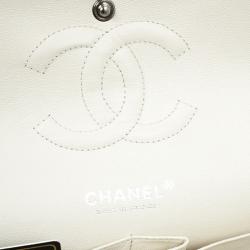 Pre Owned Chanel White Faded Lambskin Medium Flap Bag