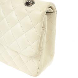 Pre Owned Chanel White Faded Lambskin Medium Flap Bag