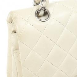 Pre Owned Chanel White Faded Lambskin Medium Flap Bag