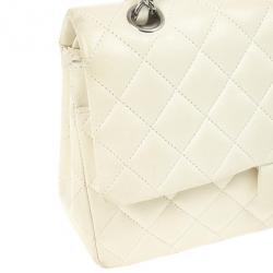 Pre Owned Chanel White Faded Lambskin Medium Flap Bag