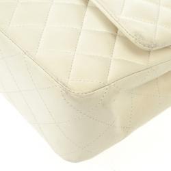 Pre Owned Chanel White Faded Lambskin Medium Flap Bag