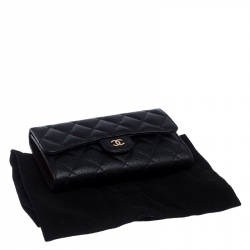 Pre Owned Chanel Black Quilted Leather Classic L Flap Wallet