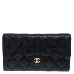 Pre Owned Chanel Black Quilted Leather Classic L Flap Wallet